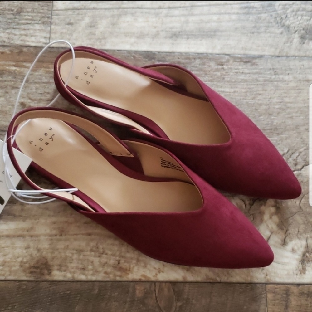 NEW Slingback Mules Burgundy Flat Maroon V Flats - Picture 5 of 5